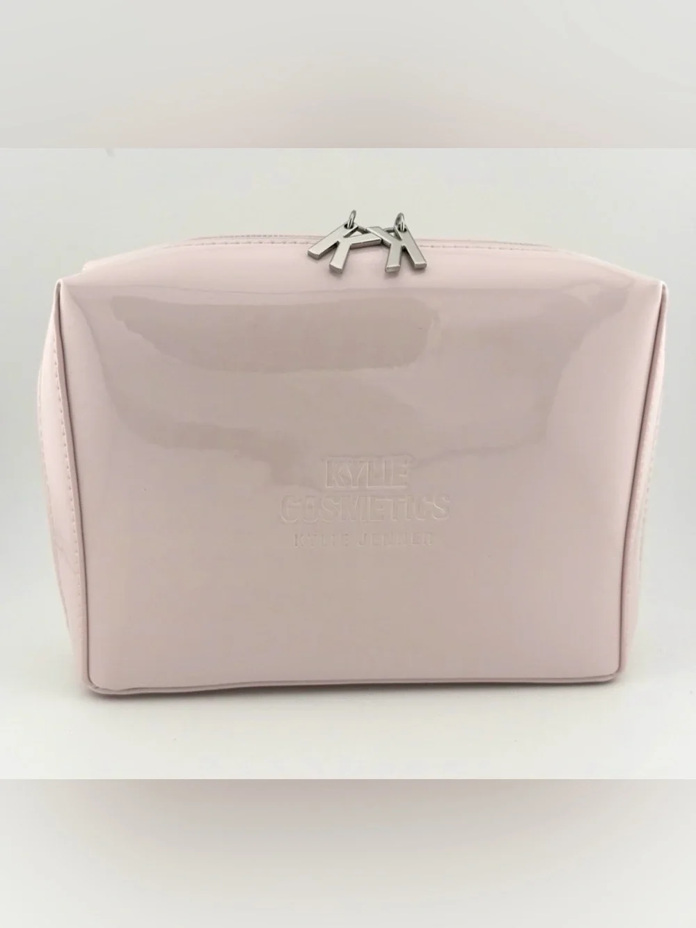 Kylie Cosmetics Pale Pink Glossy Cosmetic Bag with Silver KY Zipper Pulls
